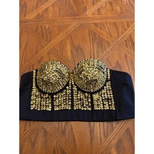 Alivila.Y Black Rhinestone Clubwear Corset Bustier Fashion Top